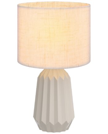 Bordlampe Sengelampe Med Linnedskærm Vippekontakt Skrivebordslampe Beige