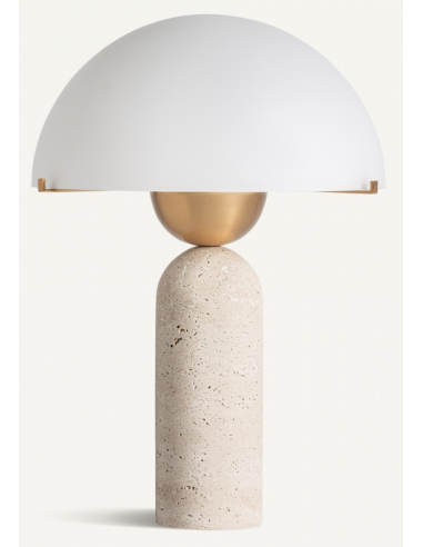Bordlampe Travertin Glas H44 E27 Travertin Antik Bronze Hvid