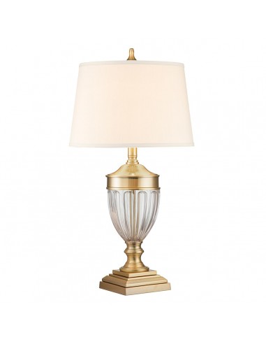 Dennison Bordlampe Stål Glas Tekstil H80 E27 Børstet Messing Grå Creme