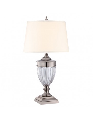 Dennison Bordlampe Stål Glas Tekstil H80 E27 Poleret Nikkel Grå Creme