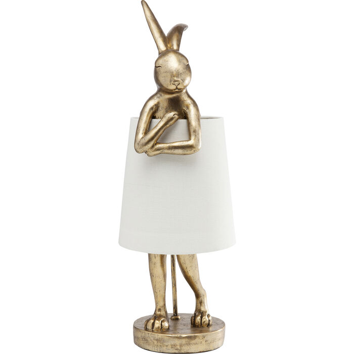 Kare Design Animal Rabbit Bordlampe Rund Hvid Hør Guld Polyresin Stål :