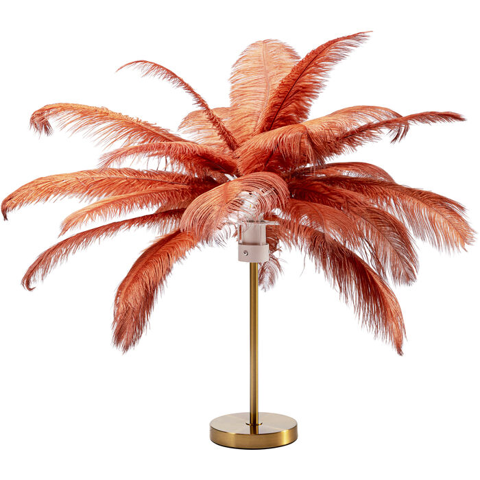 Kare Design Feather Palm Bordlampe Rustrød Strudsefjer Messing Stål