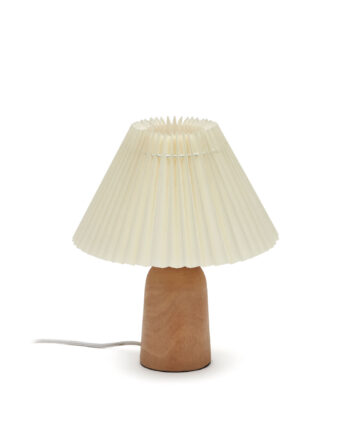 Kave Home Benicarlo Bordlampe Beige Plisseret Skærm Natur Træ
