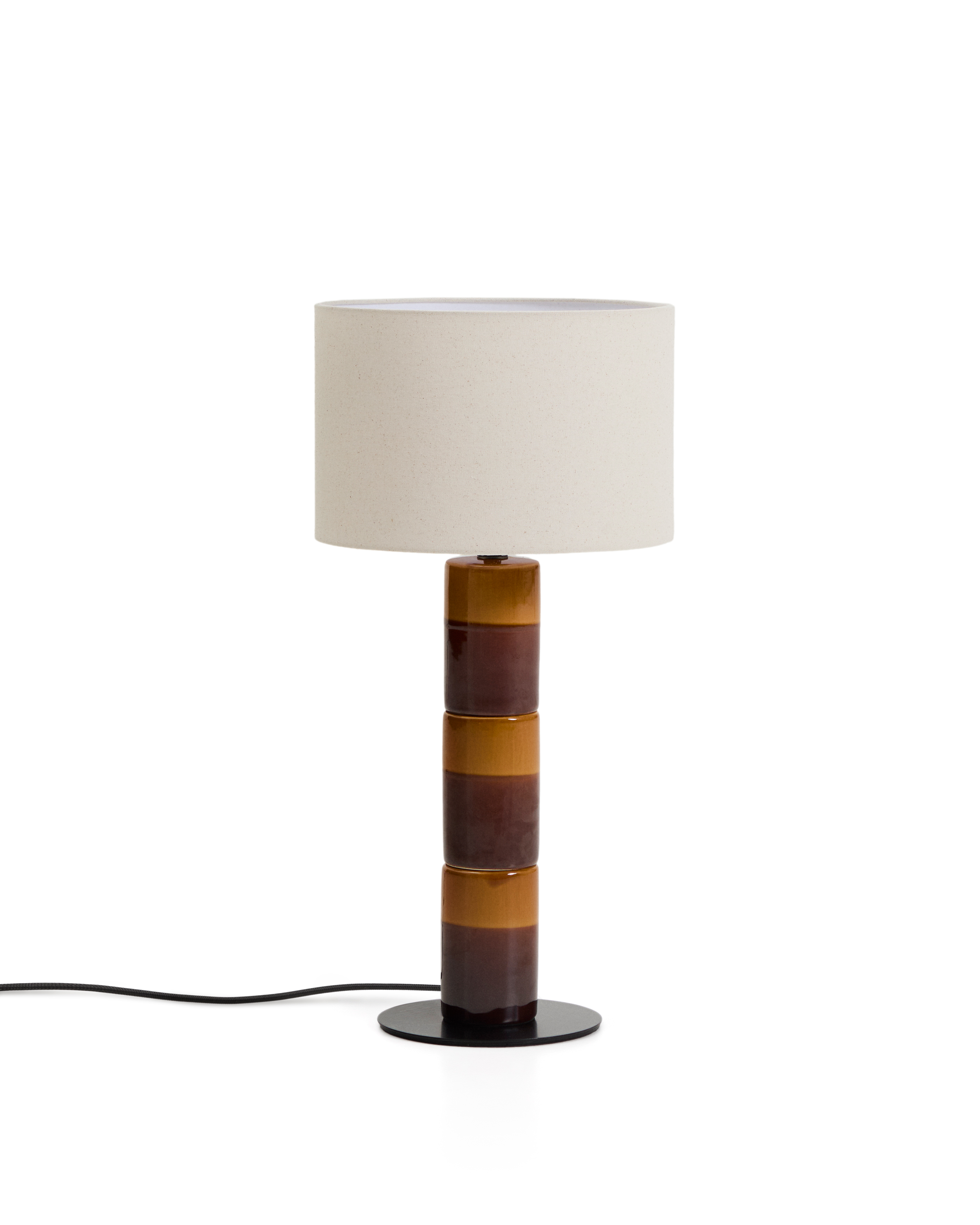 Kave Home Mavran Bordlampe Bomuld Brun Sennepsfarvet Keramik