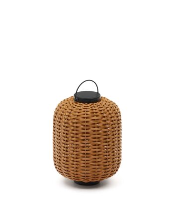 Kave Home Saranella Bærbar Bordlampe Genopladelig Usb Kabel Rund Brun Polyrattan Metal