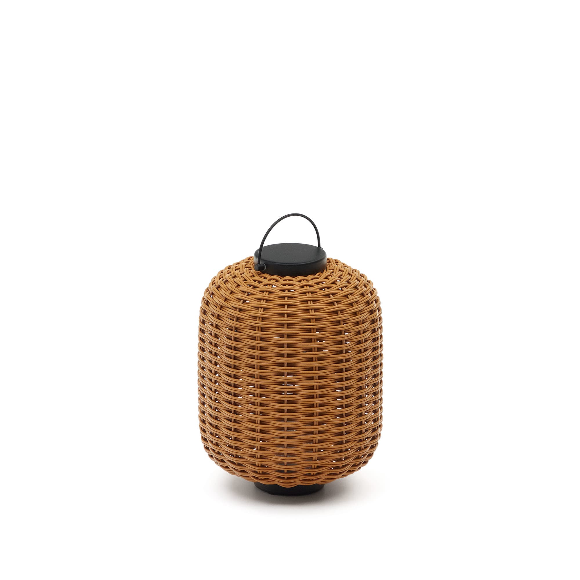 Kave Home Saranella Bærbar Bordlampe Genopladelig Usb Kabel Rund Brun Polyrattan Metal