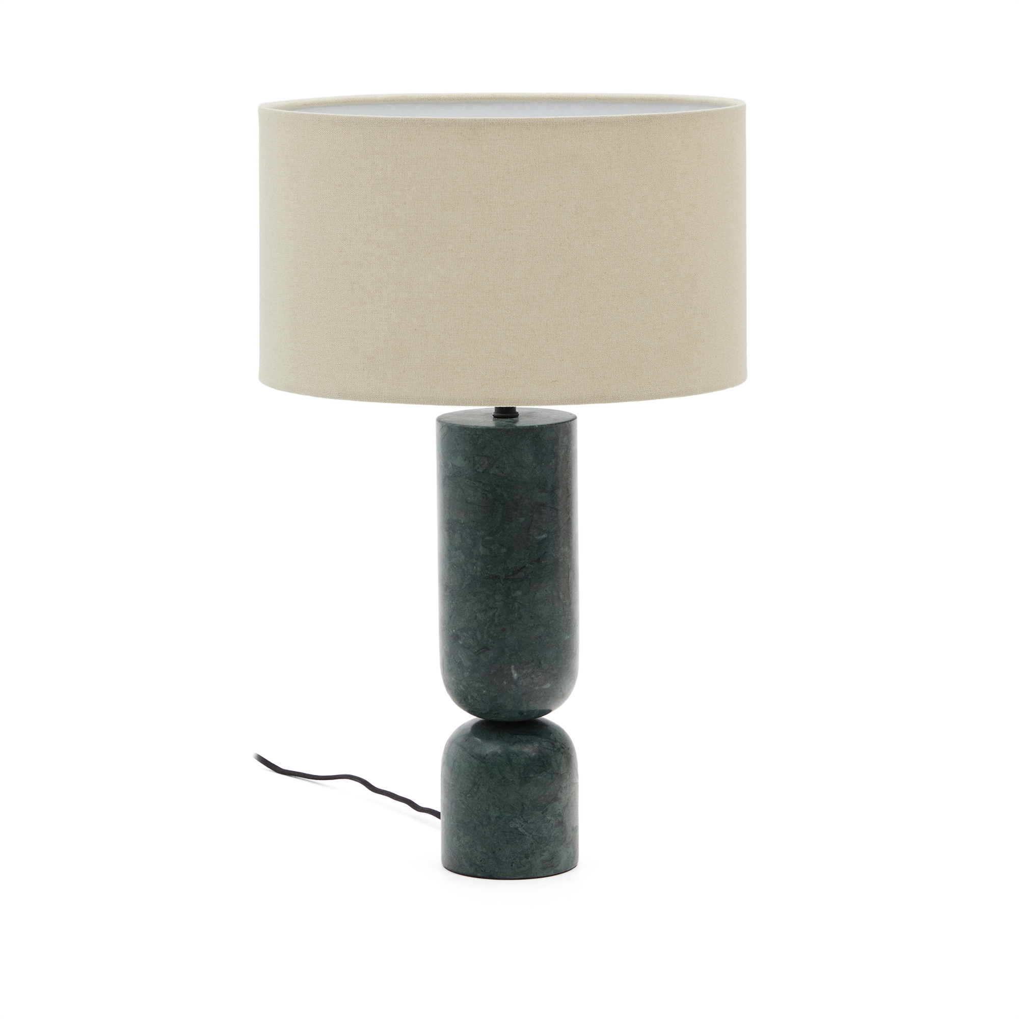Kave Home Vex Bordlampe Grå Hørskærm Grøn Marmor