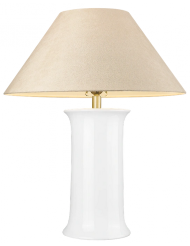 Monroe Bordlampe Keramik Stål Polyester H65 E27 Hvid Børstet Messing Taupe