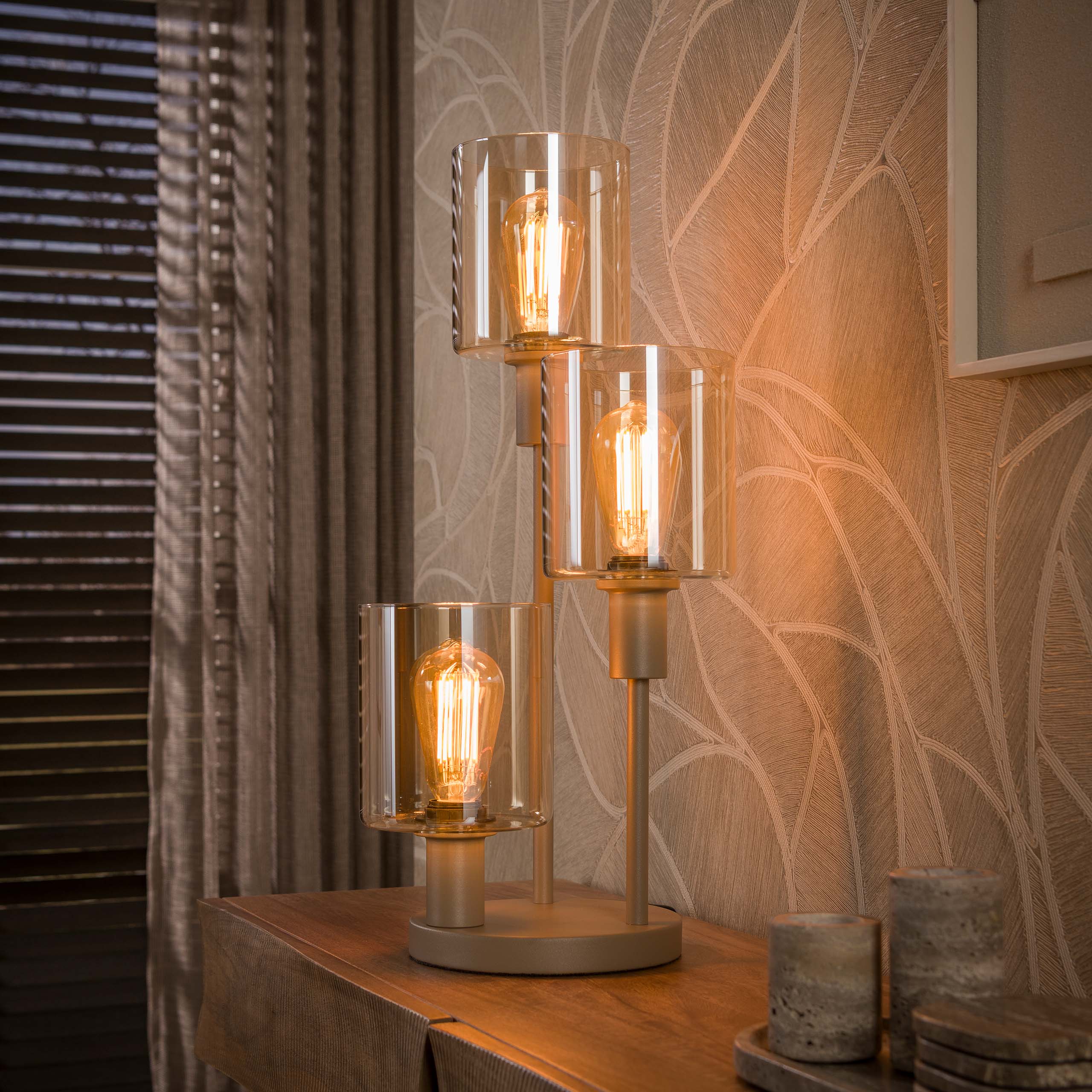 Sienna Bordlampe Beige Metal Ravfarvet Glas Levering Uden Pære
