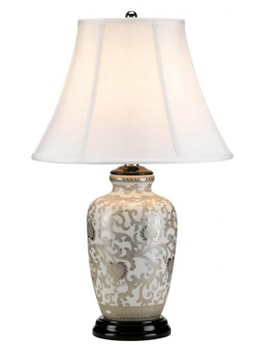 Silver Thistle Bordlampe Porcelæn Polyester H58 E27 Krakeleret Sølv   Hvid Hvid
