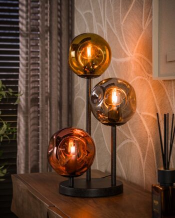 Triblet Bordlampe Med Glasskærme Sort Metal Levering Uden Pære